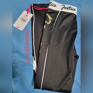 Justice Girls Black Leggings with White Piping and Gold Logo